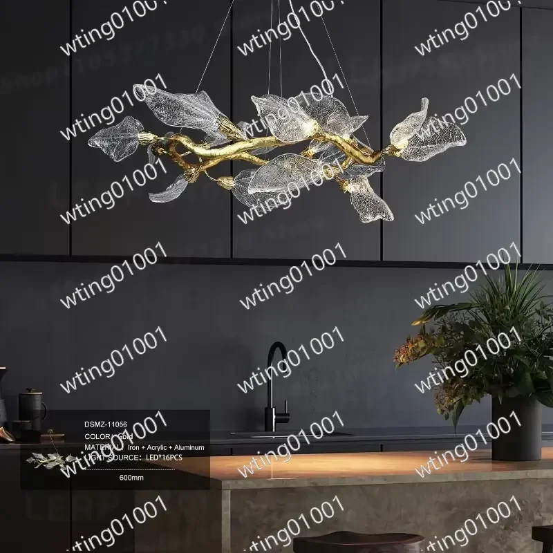 for Modern Home Decor Resin Leaf Pendant Dimmable Glass Indoor Lighting Fixture for Dining Living Room Furniture Decoration