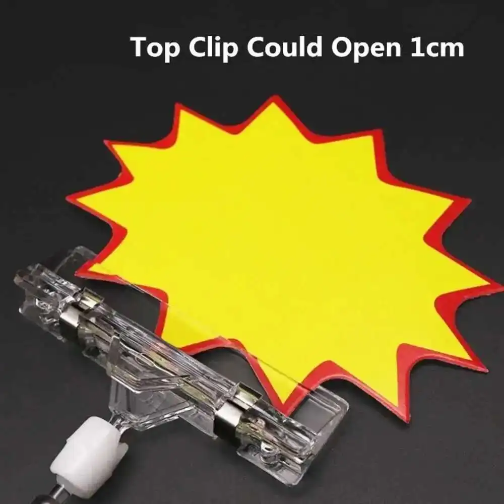 10 Pezzi Espositore Trasparente in Plastica per Cartellini con Doppia Clip, Porta Cartellini Pubblicitari per Aziende, Supporto Regolabile per Cartelli da 3.3” e 4.95”