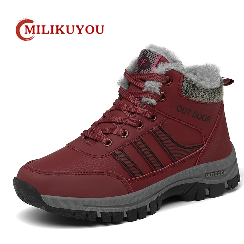 Brand Men Winter Snow Boots Waterproof Leather Sneakers Women Super Warm Men\'s Boots Outdoor Male Hiking Boots Couples Sneakers