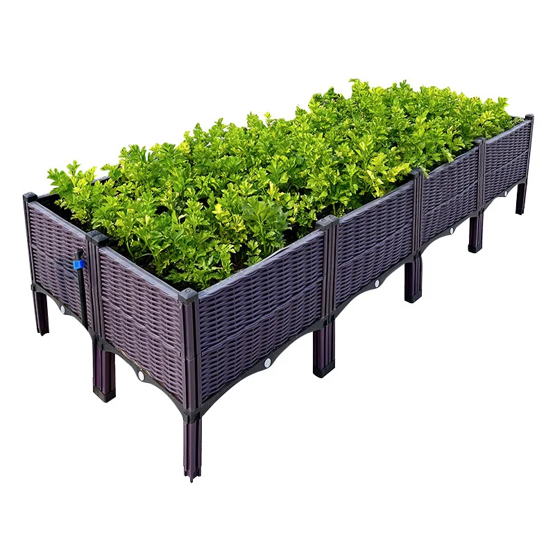 

Hot Sale Plastic Raised Garden Bed Automatic Watering Plastic Raised Pot Box Kit with Legs and Flower Drains