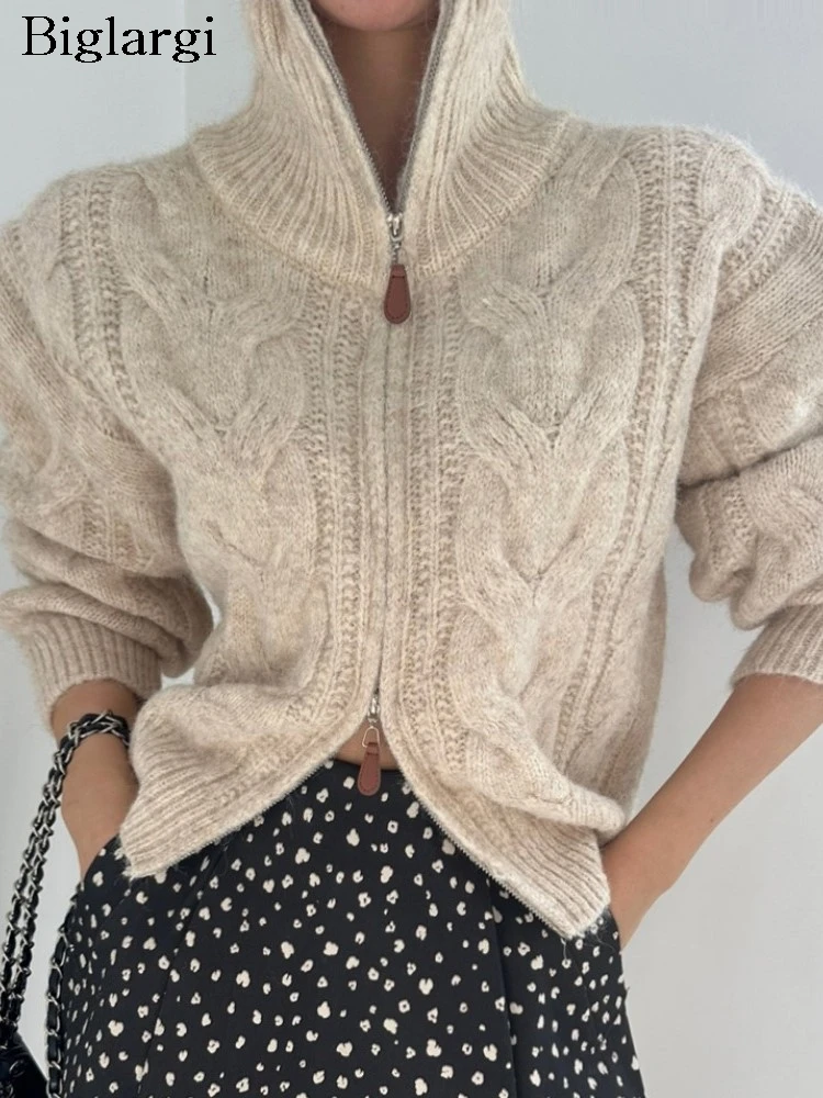 

Autumn Winter Turtleneck Knitted Sweater Cardigan Women Korean Style Ladies Sweaters Coat Fashion Long Sleeve Woman Cardigan