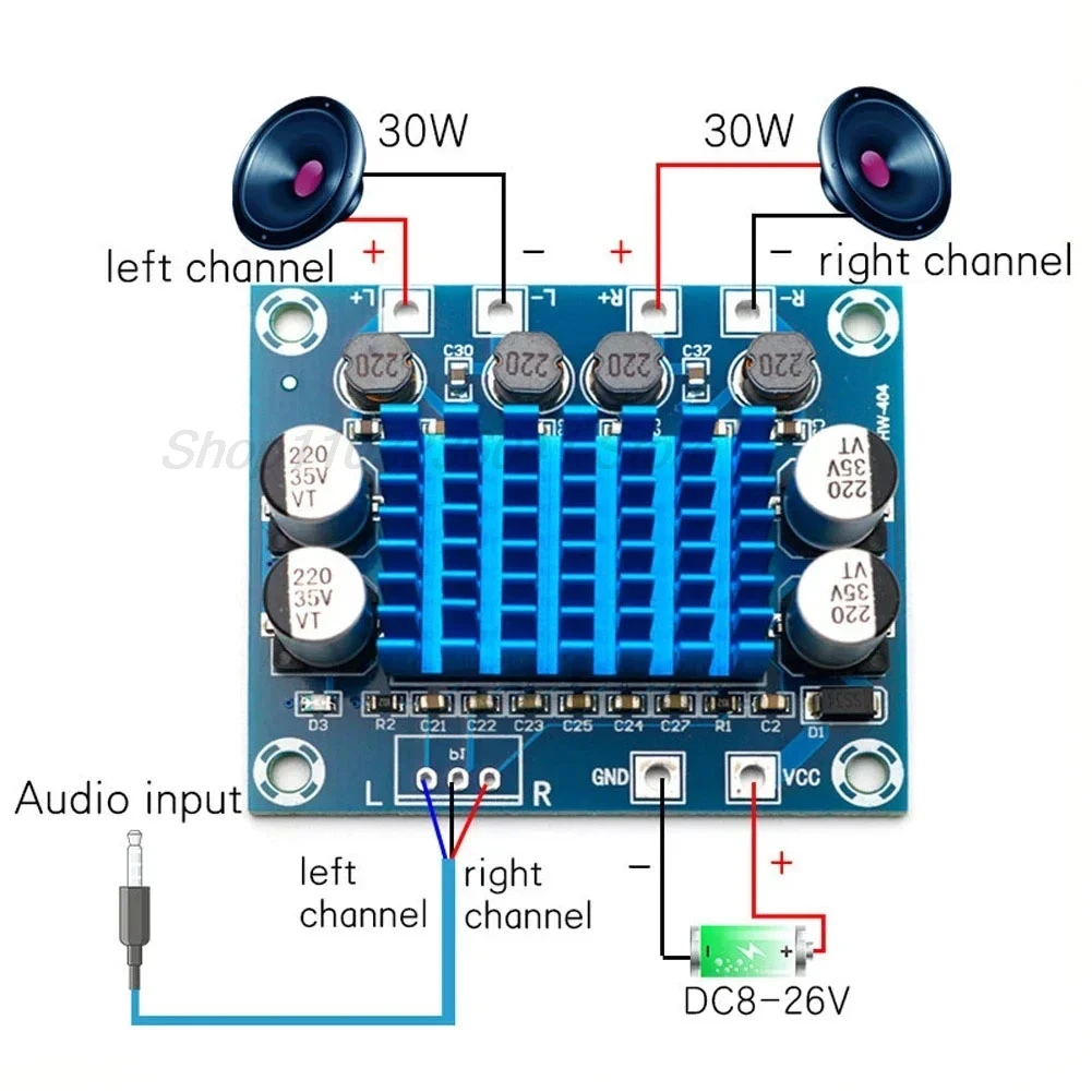 XH-A232 TPA3110 high-definition digital audio amplifier board mp3 amplification module 12V24V 30W+30W channel loudspeaker panel