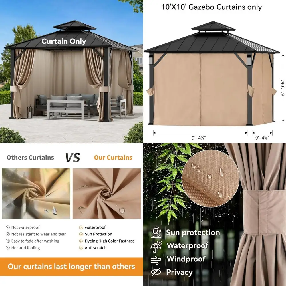 

10x10 Outdoor Gazebo Privacy Curtains - Universal 4-Panel Sidewalls Replacement with Zipper, Suitable for Various Models
