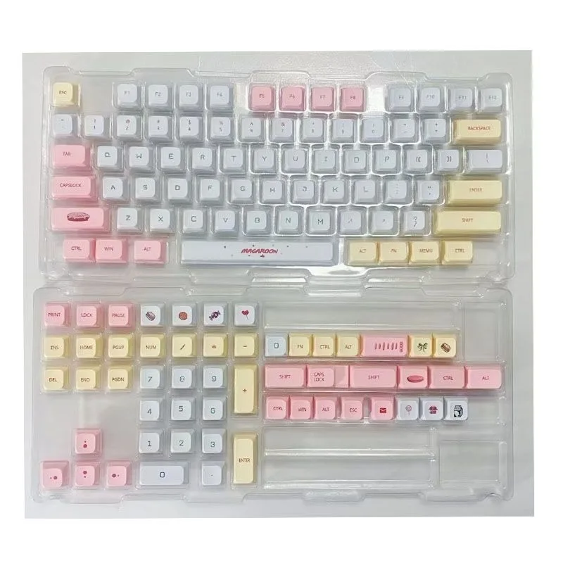 

129 Keys Macaron Theme PBT Dye Subbed White Pink Keycaps for Mechanical Keyboard Custom Cute Key Caps Set