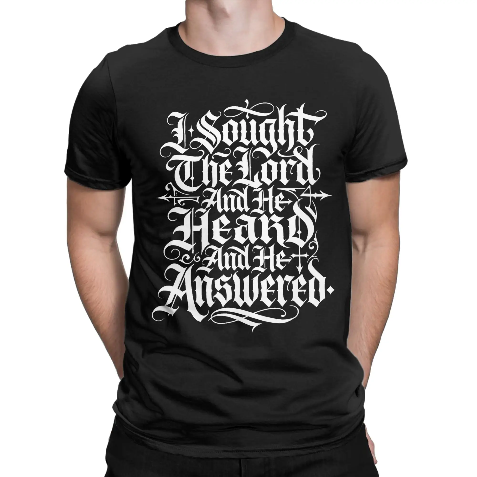 Men T-Shirts I Sought The Lord And He Answered  Vintage 100% Cotton Tees Short Sleeve  T Shirts Crewneck Tops Gift Idea