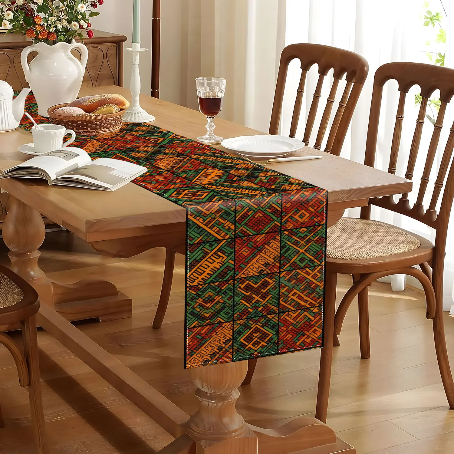 1 Piece of African Geometric Pattern Table Runner, Decorated with Colorful Geometric Patterns, Suitable for Exotic Style Decoration and Cultural Theme Spaces