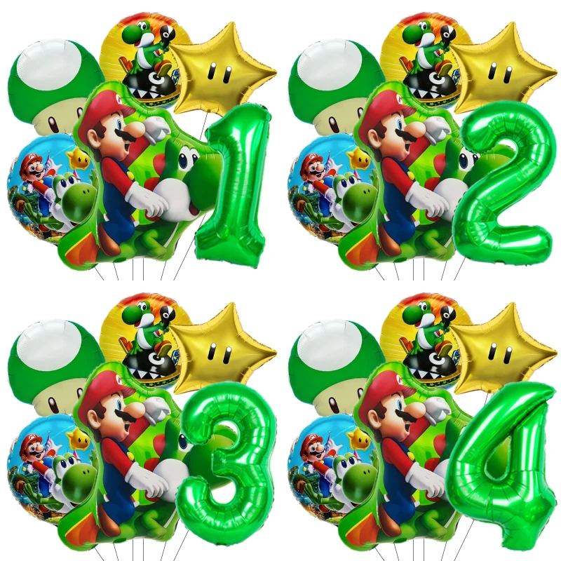 

Super Mario Bros Number Ballons 6pcs Set Anime Aluminum Foil Balloon Ornament Balloons Birthday Party Decoration Props Kids Gift