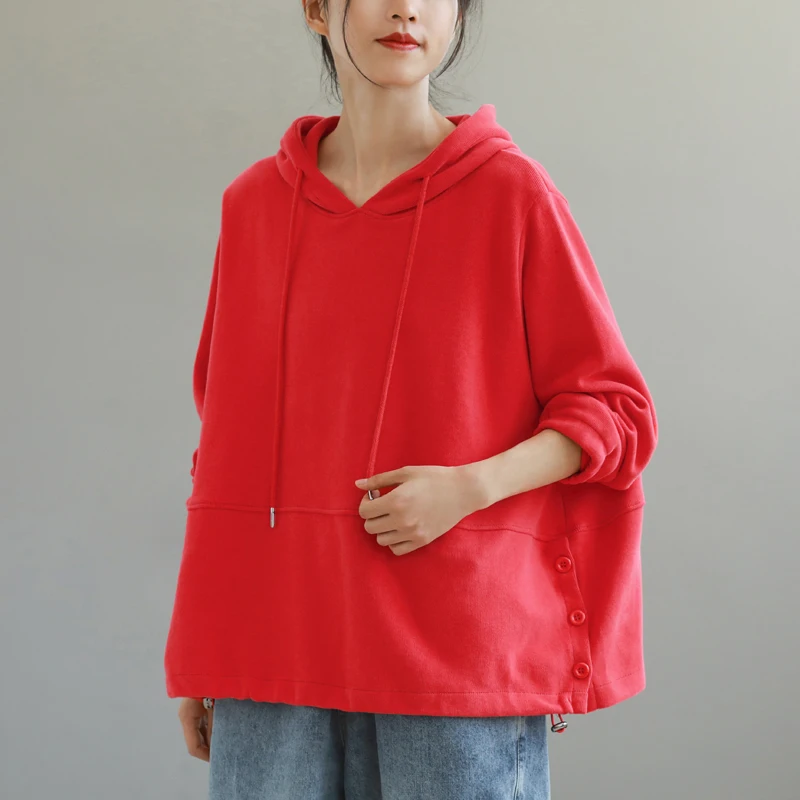 Solto ajuste artístico retalhos moletom com capuz casual outerwear feminino faion japonês sle longo sve dstring corda