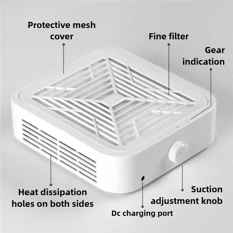 A19F-Penghilang Debu Kuku 120W Penyedot Debu Tanpa Sikat Turbin Kecepatan Dapat Disesuaikan Untuk Manikur Dengan Filter Yang Dapat Dilepas Colokan AS