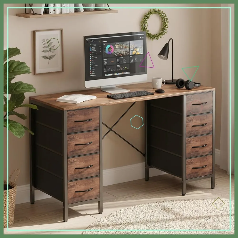 

Стол Sweetcrispy с 8 тканевыми ящиками, 47-дюймовый игровой/учебный стол для домашнего офиса или спальни, коричневый