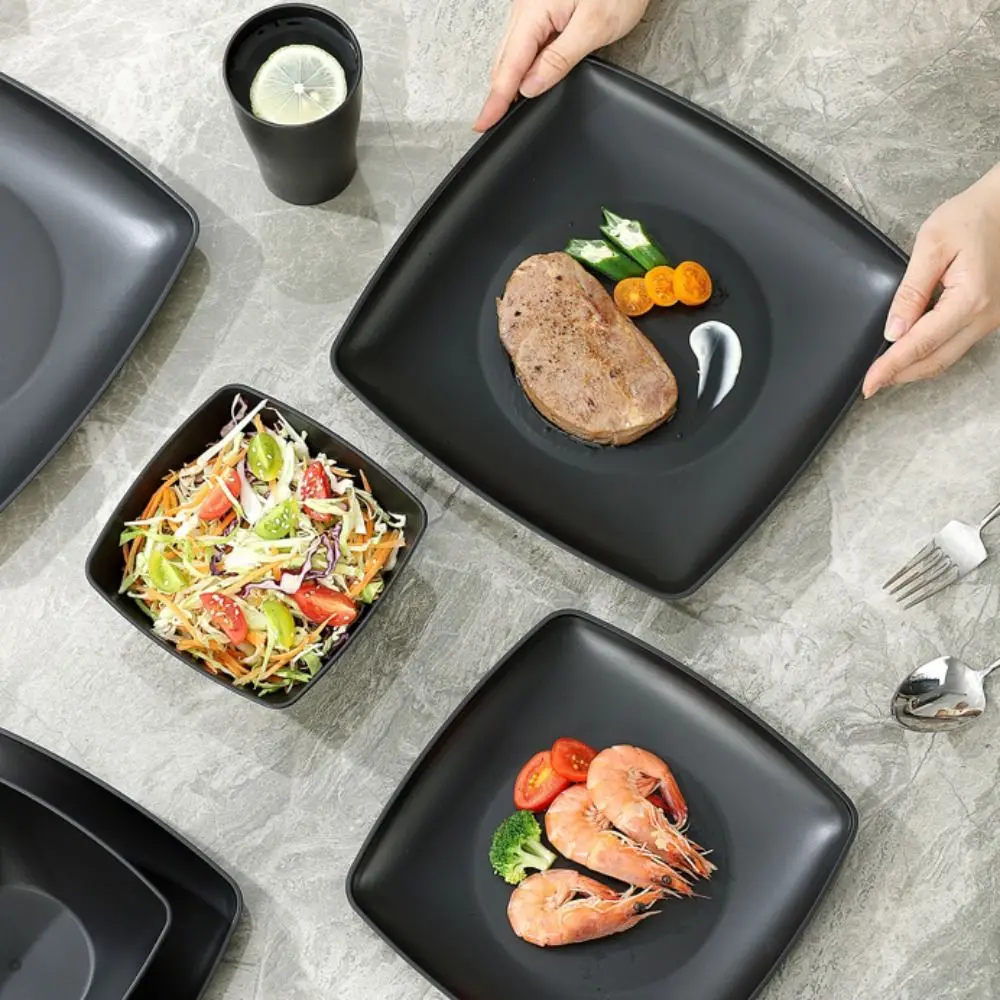 

16pcs/Set Square Plastic Dinnerware Set Reusable Wheat Straw Tableware Suit Thickened Large Capacity Dinner Plate Set Steak