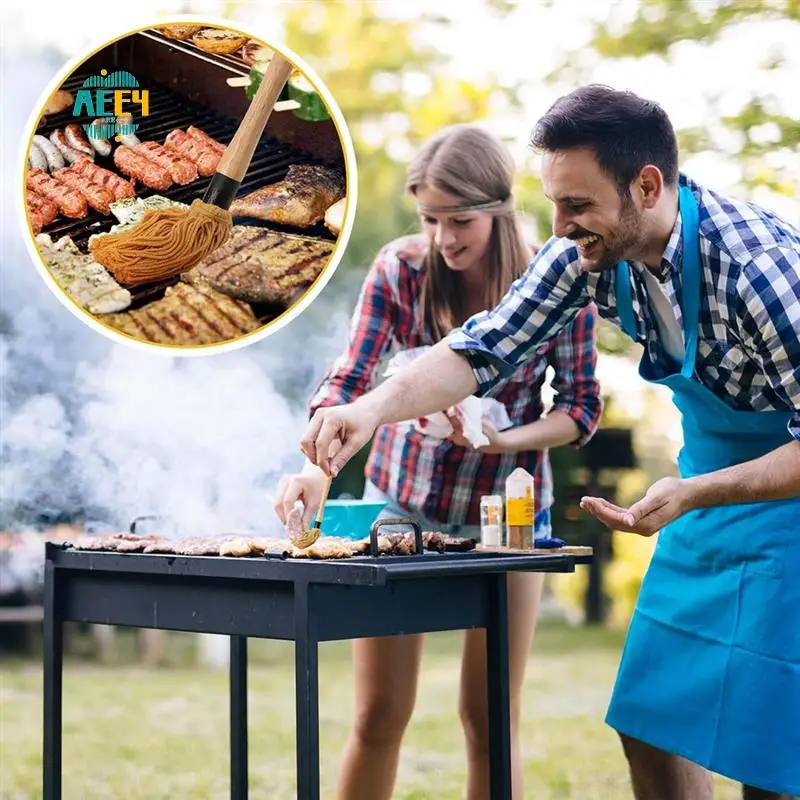 

AEE4-6Pcs 18Inch Grill Basting Mop With 6 Extra Replacement Heads BBQ Sauce Basting Mops Brush With Long Wooden Handle