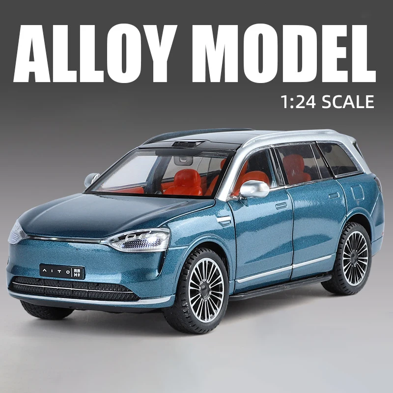 1:24 AITO M9 SUV modello di auto in lega suono e luce tirare indietro giocattolo per bambini da collezione regalo di compleanno