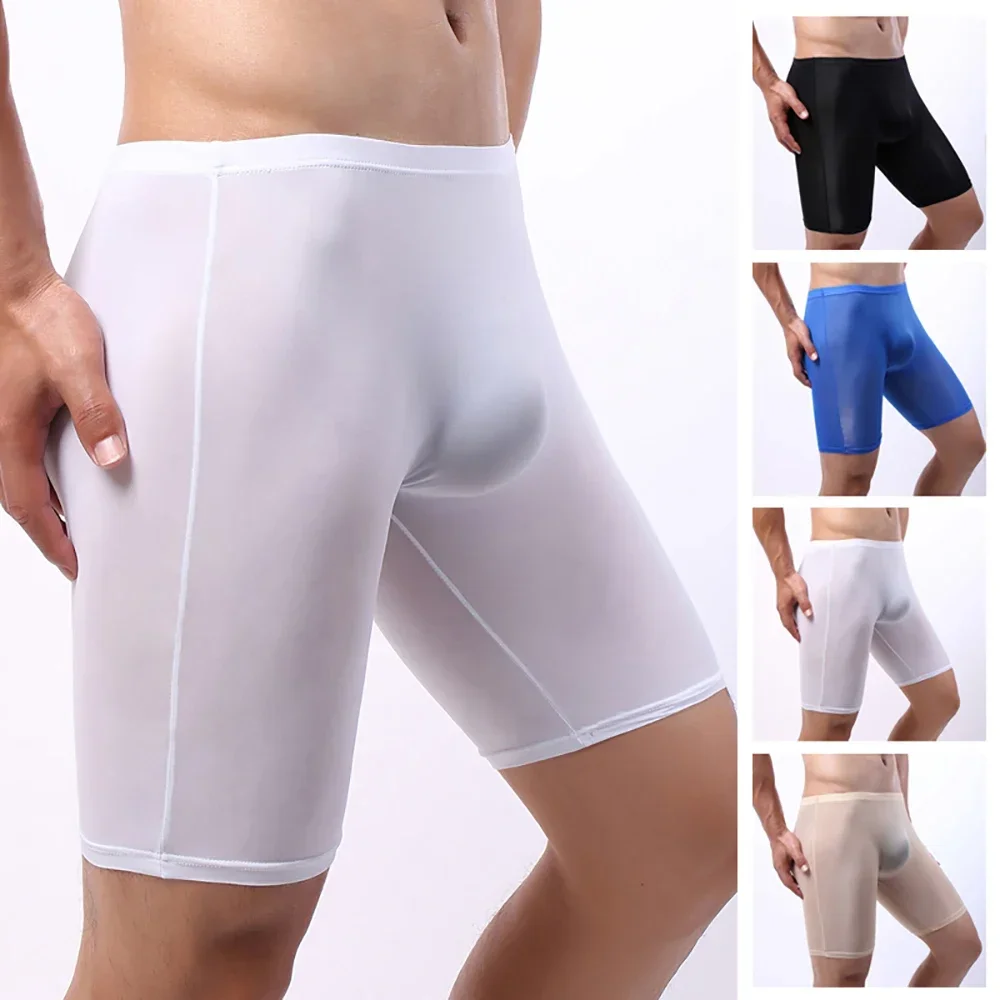 

Seamless Boxer Briefs Underwear Shorts Soft Sport Knickers Lingerie Long Leg Men Panties See Through Underpants