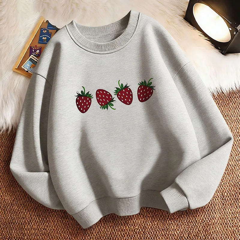 Fashion Sweet Strawberry Printed Hoodie Pullover O-neck Kids Children's Sweatshirt Hoody Casual Hoodies Y2k  Girls Clothes
