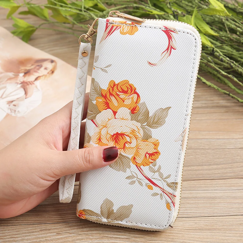 New Women\'s Rose Print Wallet Long Handbag Fashion Wild Zipper Clutch Bag Multi-card Wallet Purse Card Holder Cartera Money Bag