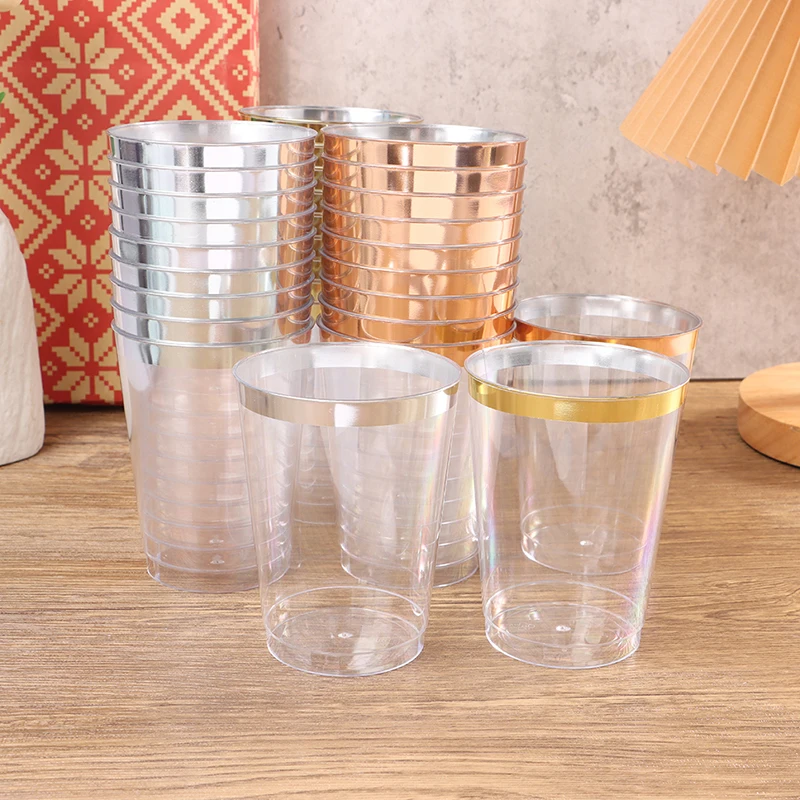 【10 vasos desechables dorados para fiesta, vino, postre, 10oz/300ml, vasos de plástico para beber en bodas】