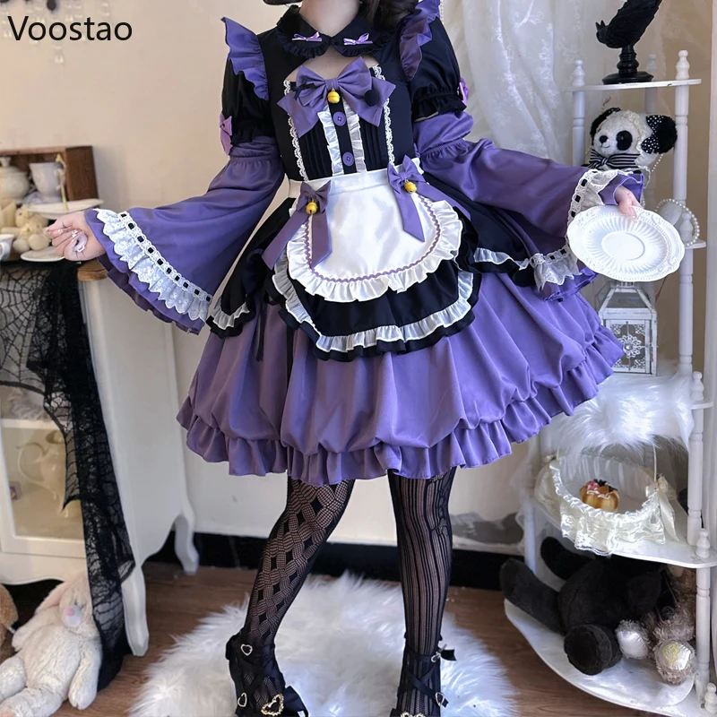 Harajuku Cute Lolita Op Dress donna Gothic Punk Y2k Bow Ruffles Bell profile Maid Party Dresses Girls Vintage Japanese Kawaii Dress