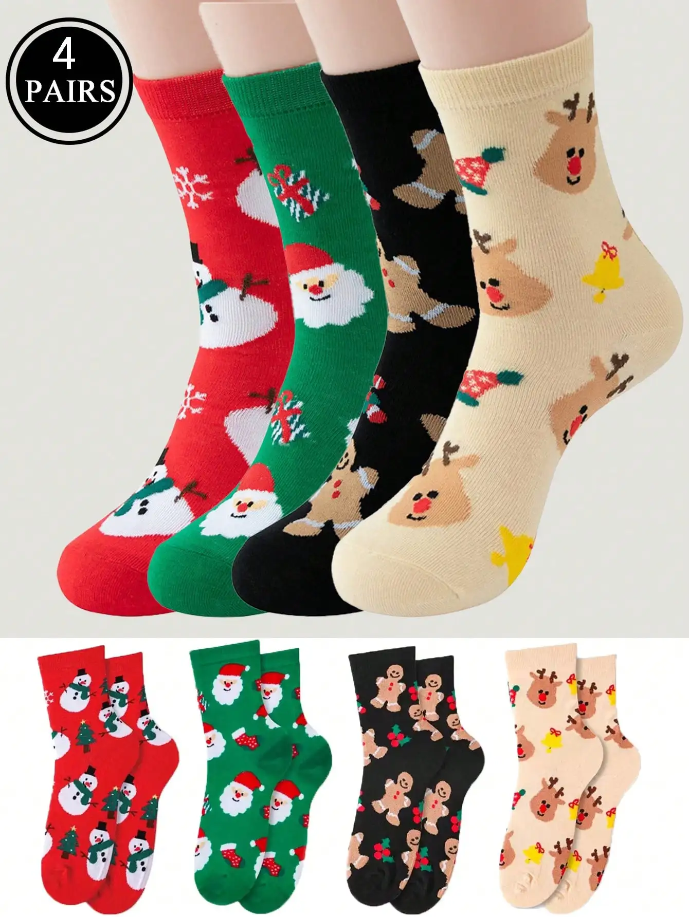 1/4 Pairs Optional Women's Multi-Color Christmas Socks Santa Snowman Reindeer Cute Festive Soft Holiday Daily Socks