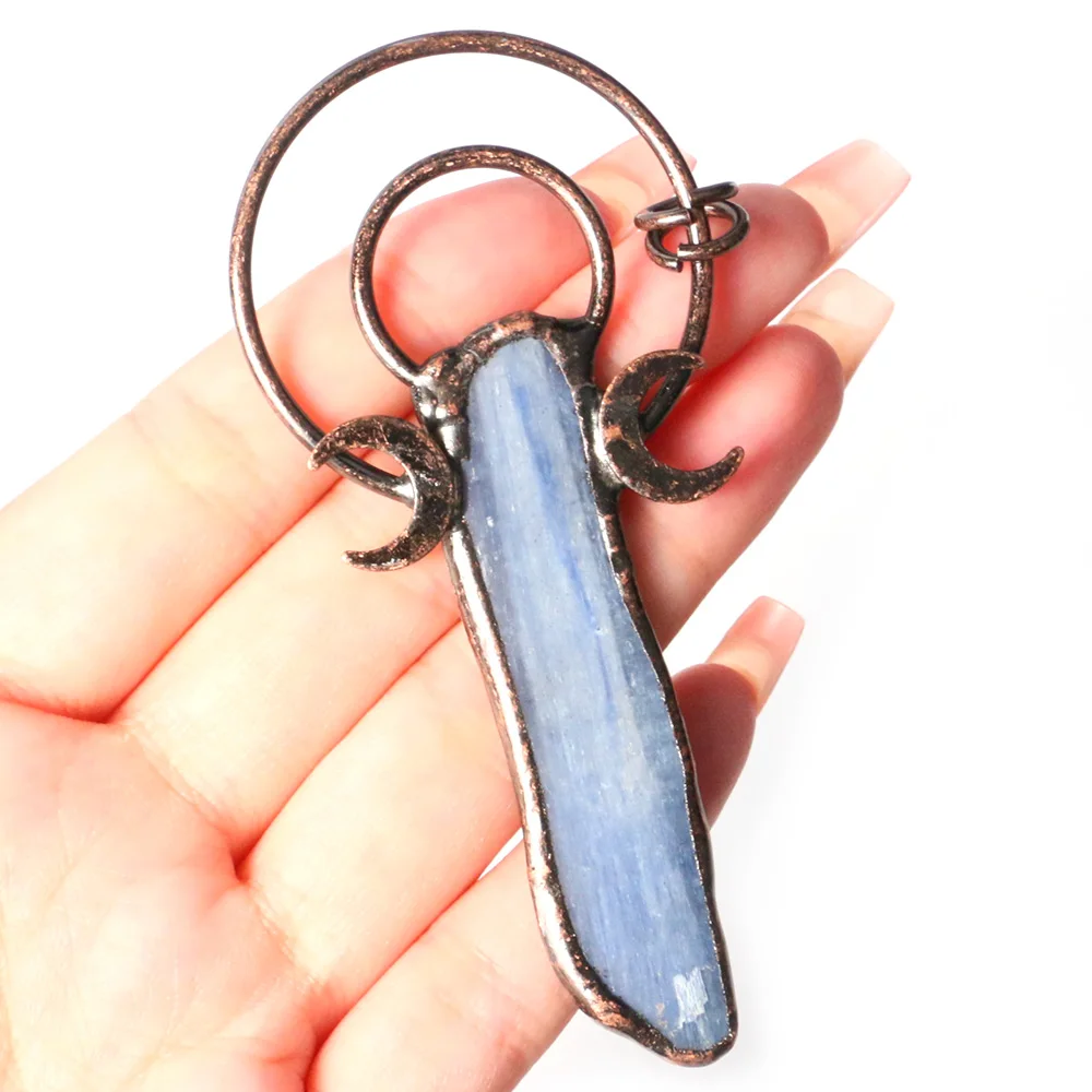 

Natural Kyanite Necklace Antique Boho Gems Jewelry 1PC Irregular Healing Blue Quartzs Reiki Crystal Stones Vintage Moon Pendants