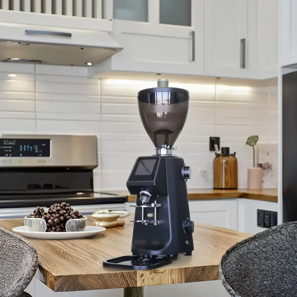

Millimeter flat burr electric coffee grinder with LCD screen