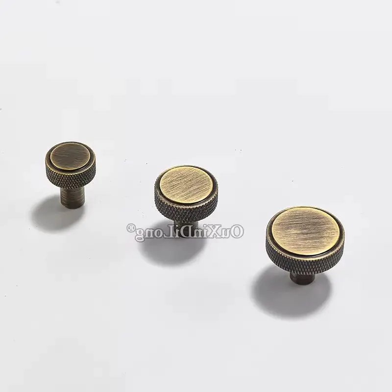Retro 10PCS Solid Brass Knurled Furniture Pulls Handles Drawer Knobs Cupboard Wardrobe Closet Dresser Wine Cabinet Pulls Knobs