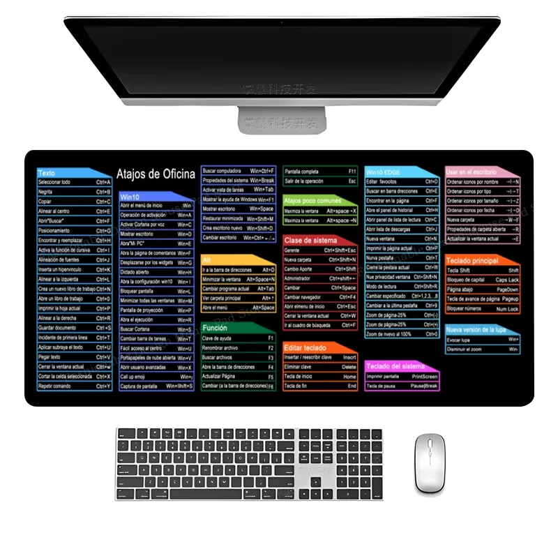 Spanish Office Cheat Sheet Shortcuts Keys For Win10 Software Mouse Pad Keyboard Software Gaming Desk Mat Rubber Protector Office