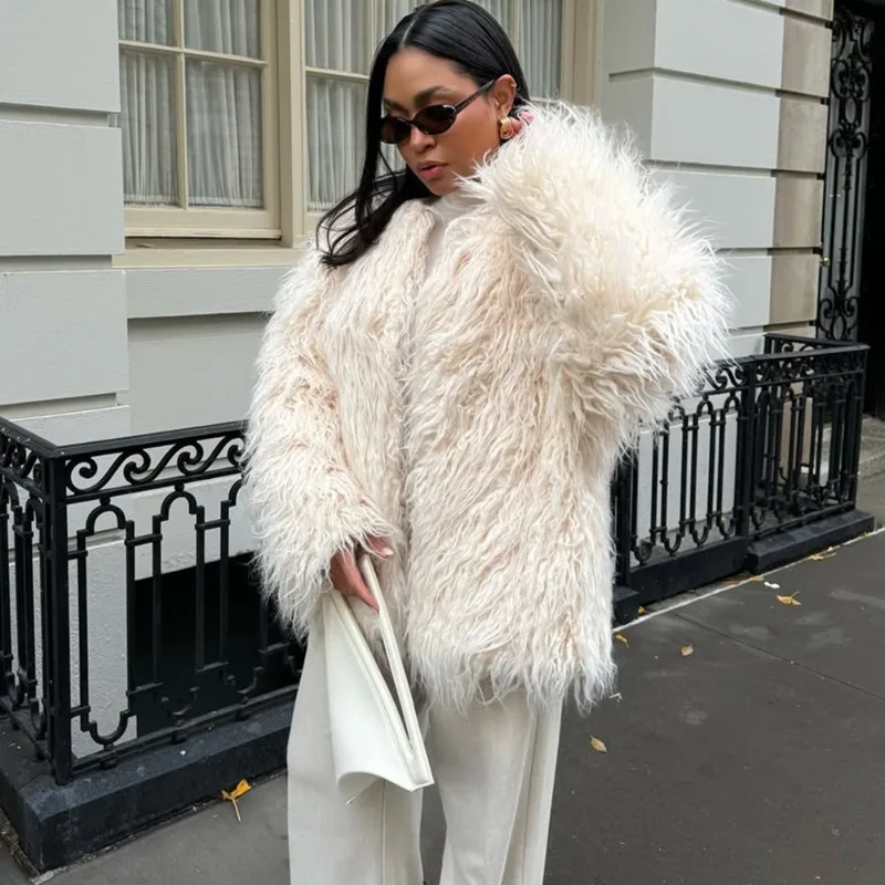 معطف فرو مزيف أنيق من Tuularose للنساء أنيق منفوش دافئ بأكمام طويلة سترة فضفاضة فاخرة للشتاء للسيدات ملابس خارجية للشارع اليومي