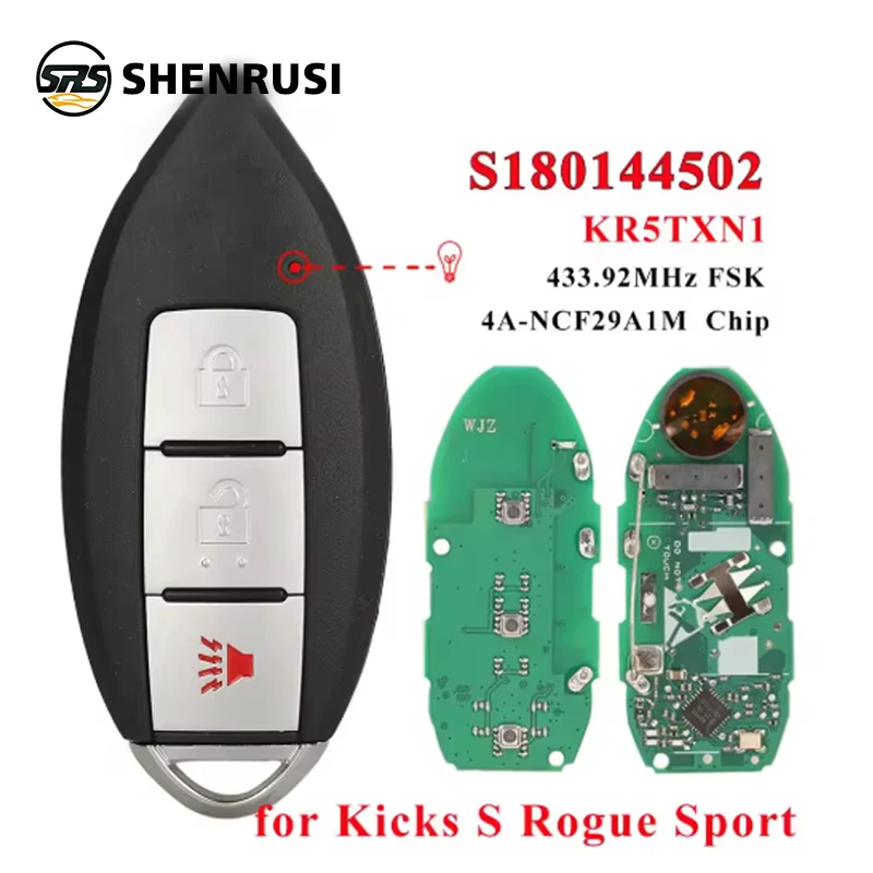 

SHENRUSI S180144502 Смарт-ключ от автомобиля для Nissan Kicks S Rogue Sport 2018 2019 + бесконтактный брелок 433 МГц чип 4A 285E3-5RA0A KR5TXN1