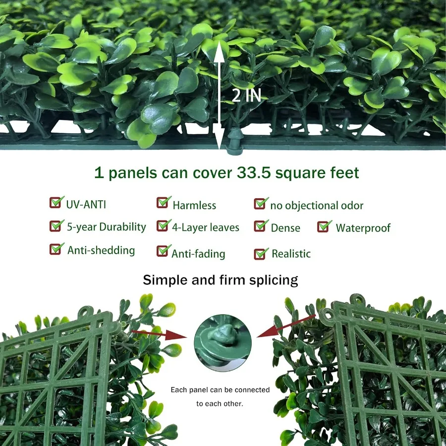 لفة خشب البقس الاصطناعي: 40 × 120 بوصة 33.5 قدم مربع UV Anti Faux Ivy Boxwood Hedge Leaf جدار عشب للفناء والشرفة والخصوصية والحديقة Bac