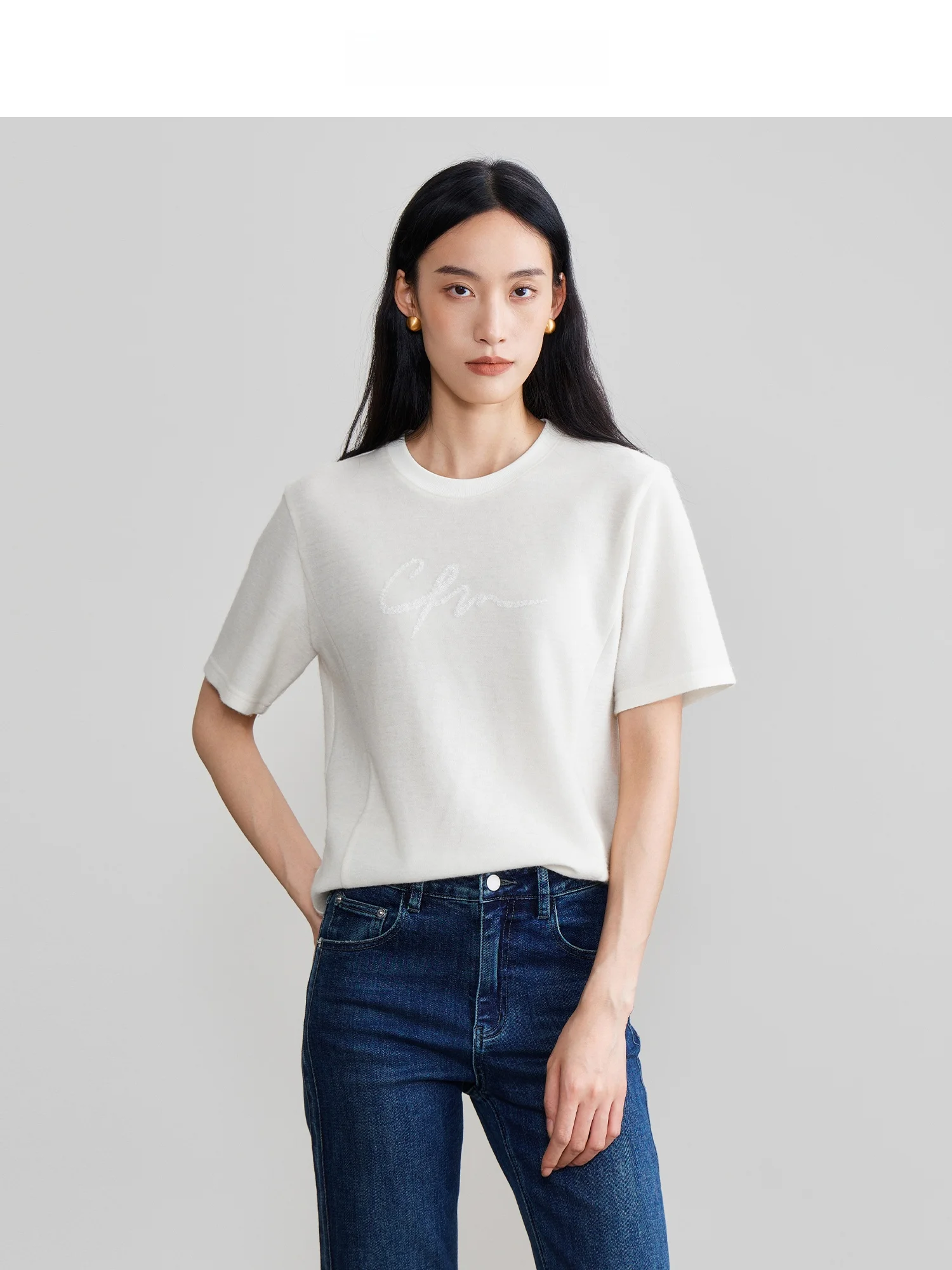 

Spring Xi Li mat Refreing Versatile Letter T-irt Cotton Comfortable White Casual Women's T-irt round Ne ort ...