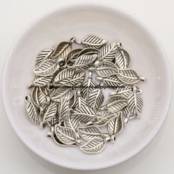 (50Pcs/Lot) Zinc Alloy Tibetan Silver European Charm 3D Leaf-Shape Pendant Size 14x7mm ZN7729B