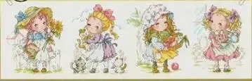 Amishop Gold Collection Lovely Counted Cross Stitch Kit A Lovely Day Four Little Girls Girl SO G136