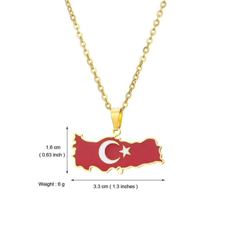 Turkey Stainless Steel Dripping Oil Map Pendant Necklace