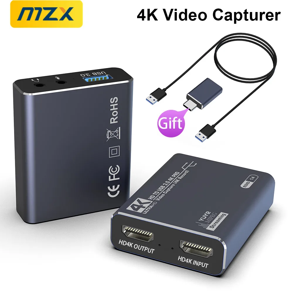 MZX Video Capturer Card Board HDMI-Compatible 4K 60Hz 30Hz USB 3.0 1080P 60fps 30fps Grabber Live OBS Capturing Game Recording