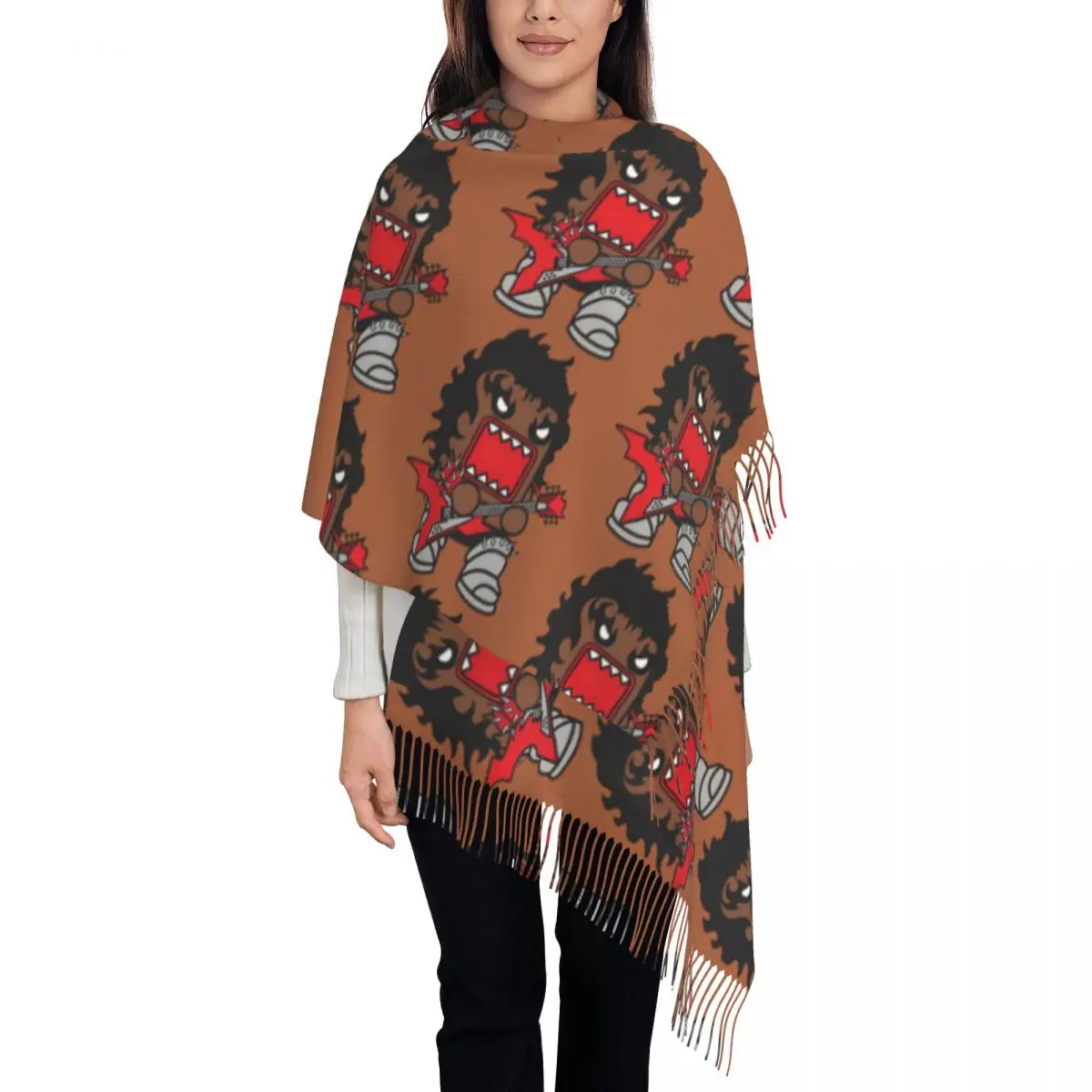 Lindo clásico Domo Kun bufanda abrigo mujer largo invierno cálido borla chal Unisex Heavy Metal Kiss bufandas