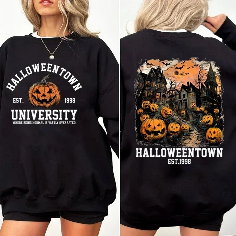 Womens Halloween Town Est 1998 Sweatshirt Vintage Pumpkin Halloween Crew Neck Top,Fun City,Eastern Oversized Sweatshirt Unisex