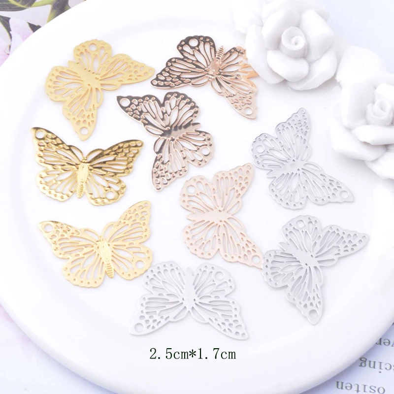 10pcs  Yellow Gold Color Butterfly Charms Connector Brass Butterflies Pendant Jewelry DIY Handmade