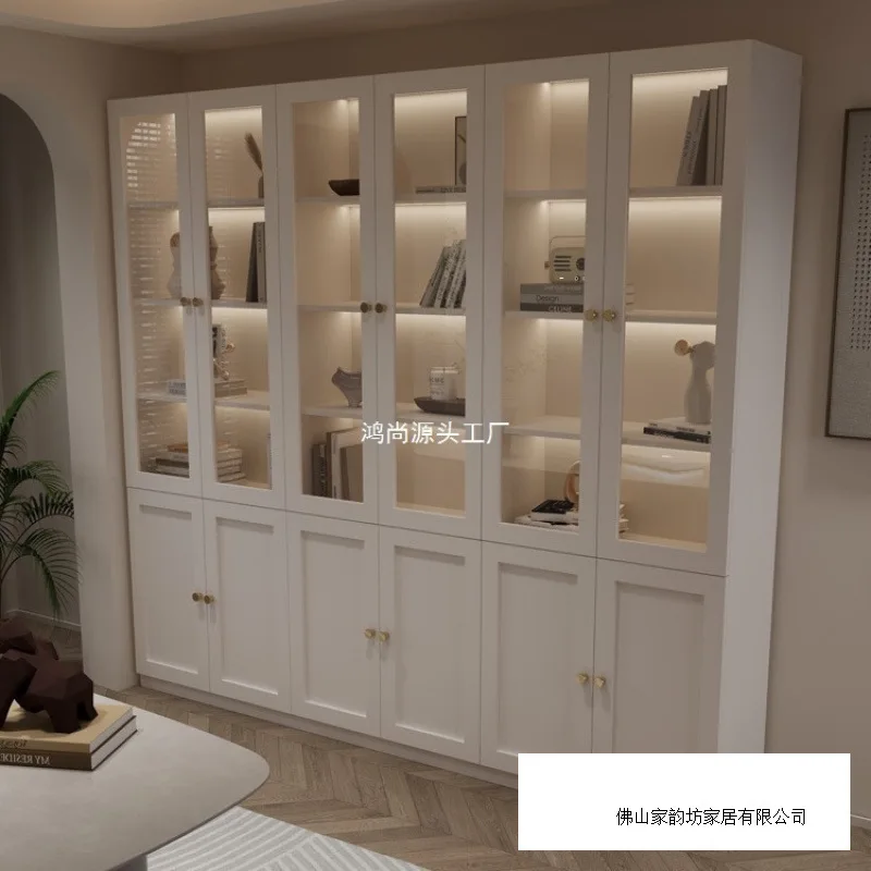 Dustproof White Bookshelf Household Cabinet Locker Bookcase Solid Wood French Display Cabinet Living Room Storage