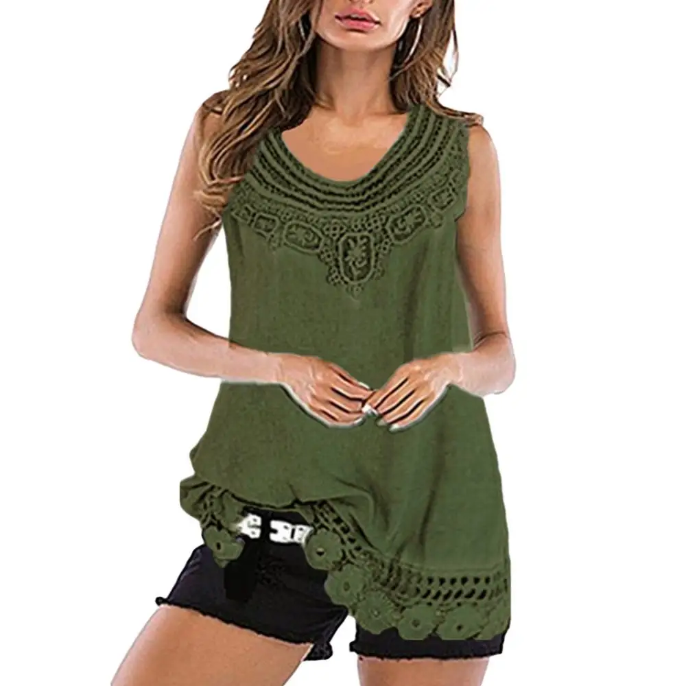 Women Summer Vest Casual Lady Lace Patchwork Vest Solid Color Sleeveless Tank Top Women\'s Clothing