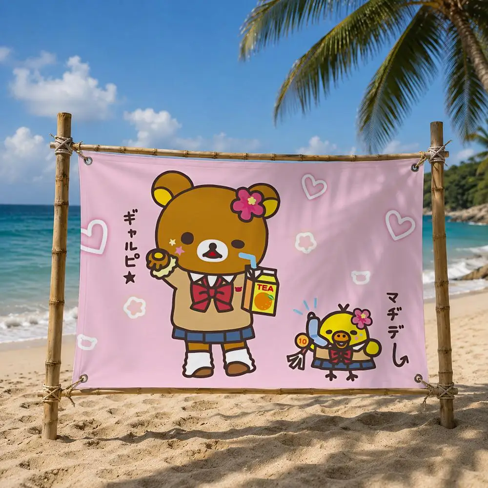 Rilakkuma Cute Plush Flags Room Bedroom Home Outdoor Wall Hanging Concert Printed Background Decoration Art Banne