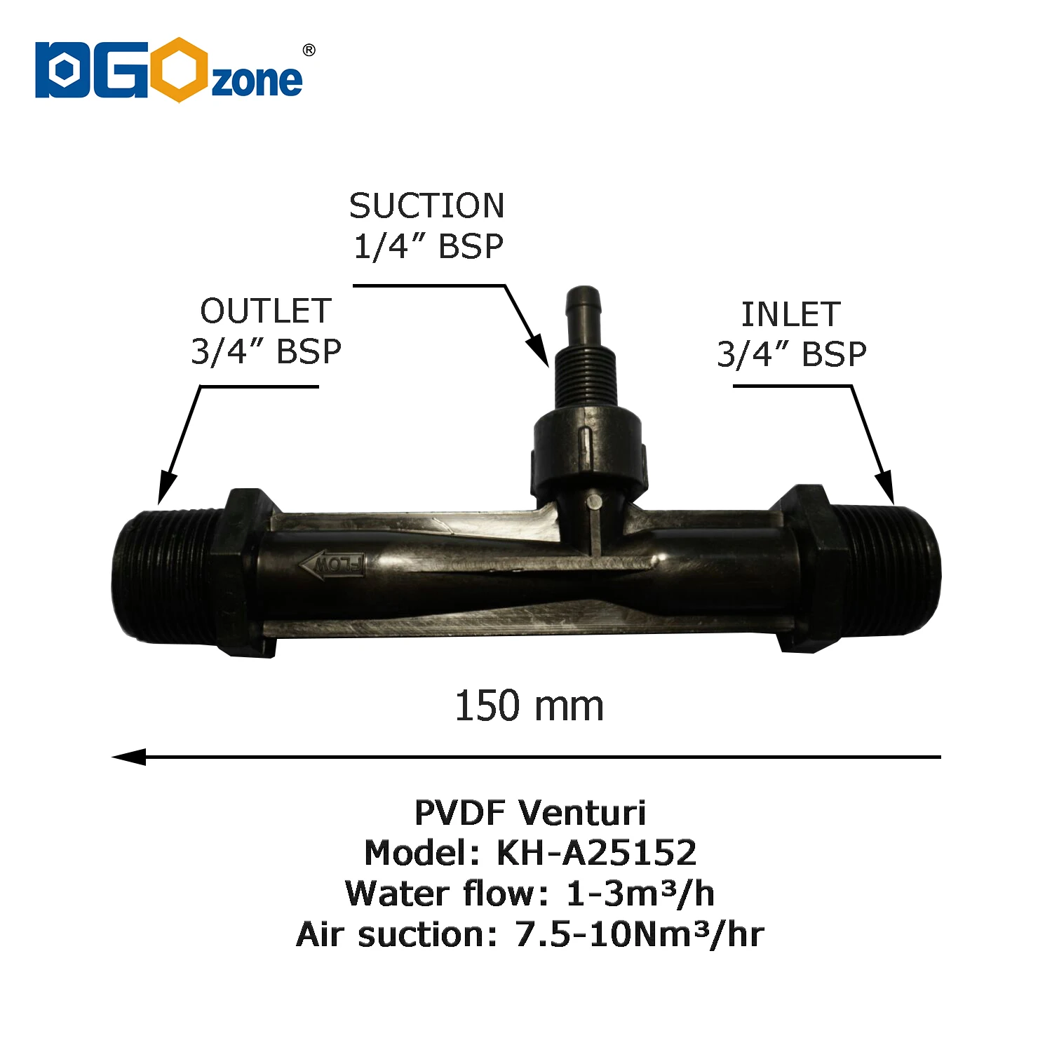 

3/4" Venturi Injector with Valve for Ozone Mixing Water PVDF Plastic Venturi Mixer O3 resistance Venturi tube KH-A25152