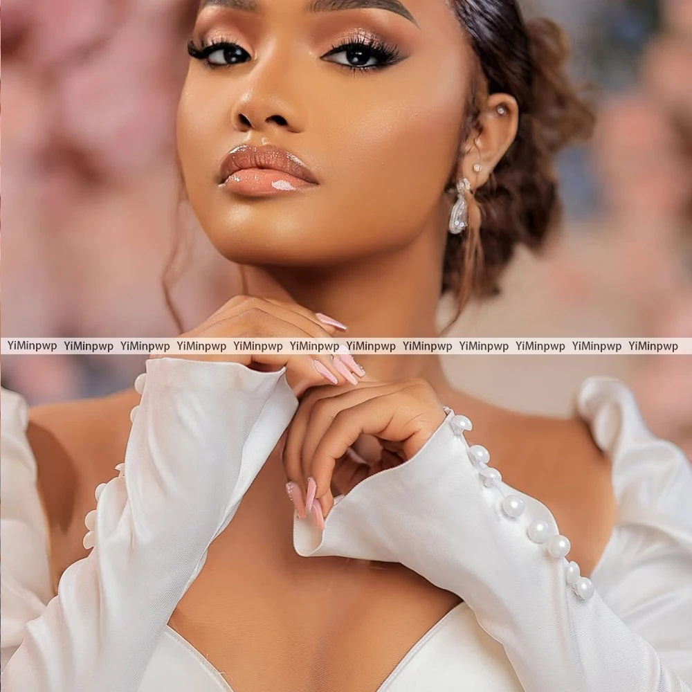 فساتين زفاف فاخرة مخصصة كم طويل أسود بنات مطرز حورية البحر الساتان الحبيب مثير العروس رداء حفلات مخصص