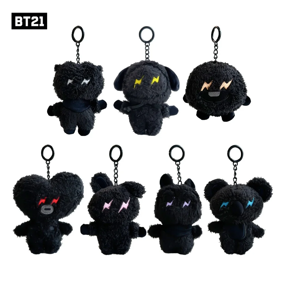 11Cm Kawaii Bt21 Small Animal Mini Plush Keychain knapsack Pendant Cartoon New Black Lightning Series Doll Pendant Birthday Gift