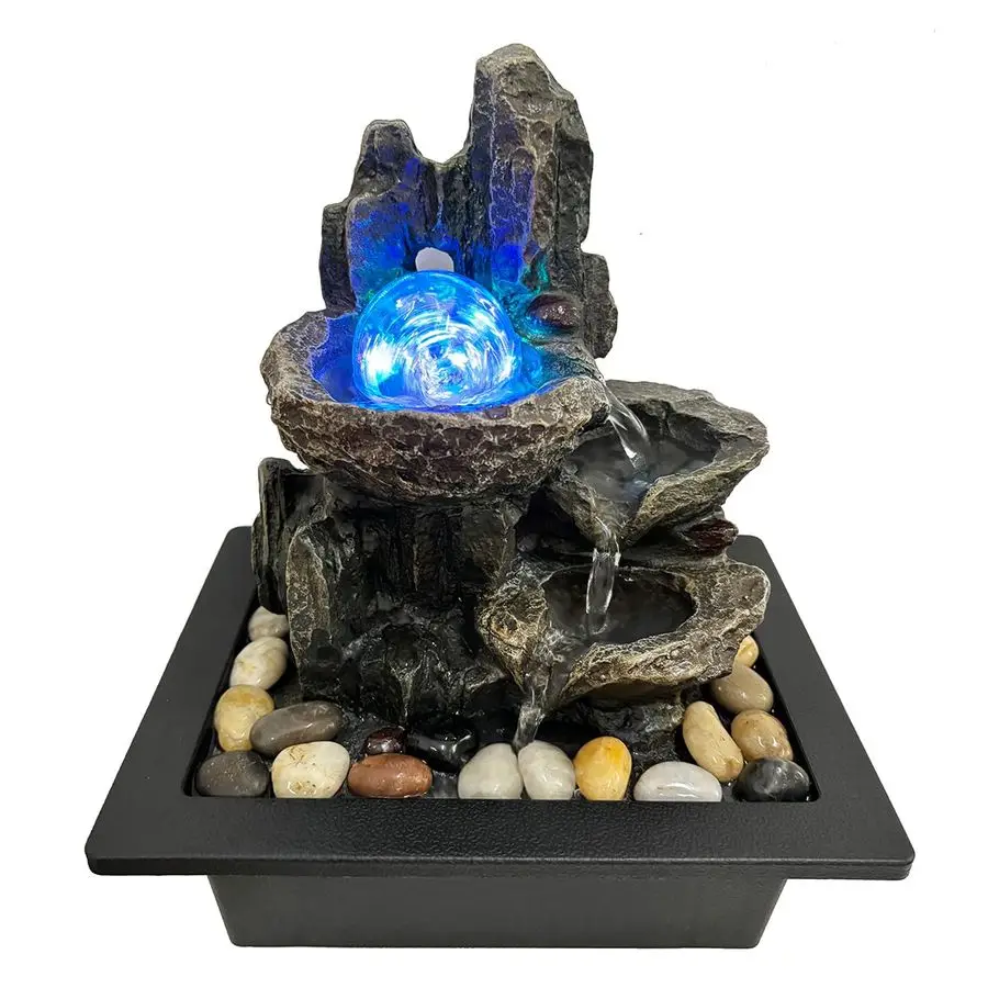 

Tabletop Water Fountain Rotating Ball Rock Waterfall Fountain with Colorful Lights and Natural River Rocks, Zen Meditation for H
