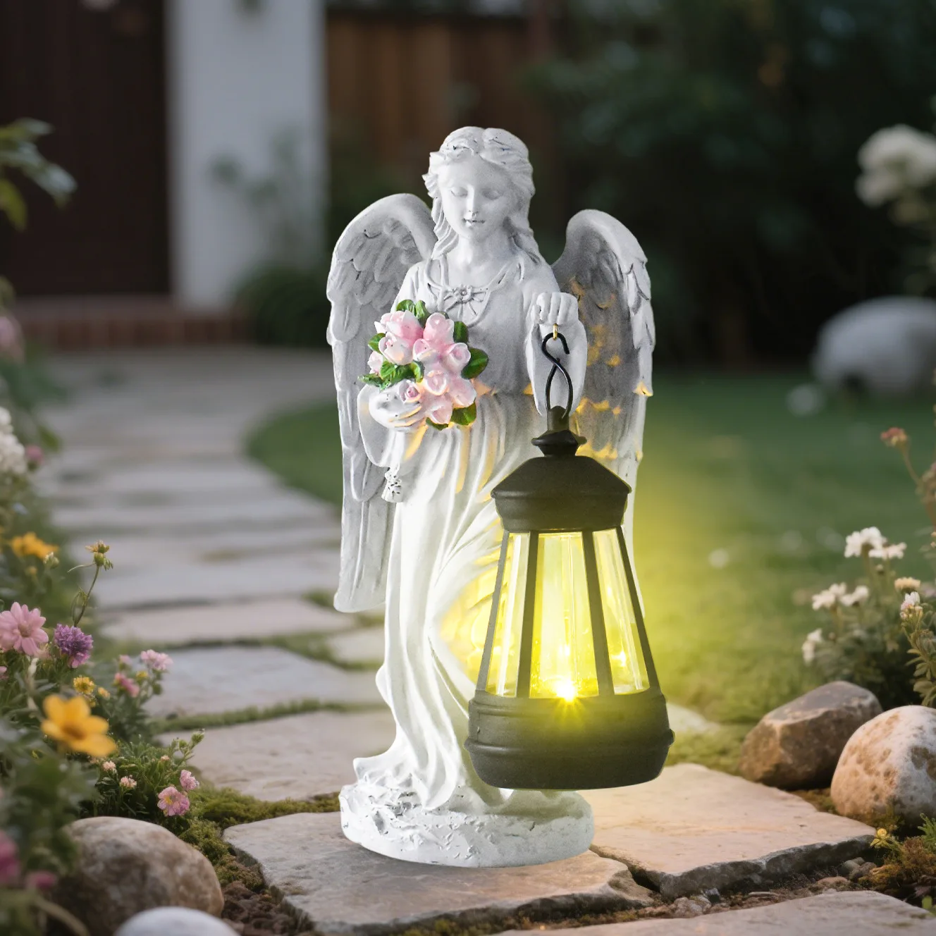Estatua de Ángel para Jardín, Decoración de Escultura para Exteriores, Adorno de Ángel de Resina, Adecuado para Patios, Cementerios y Balcones, Escultura Decorativa Conmemorativa para Exteriores