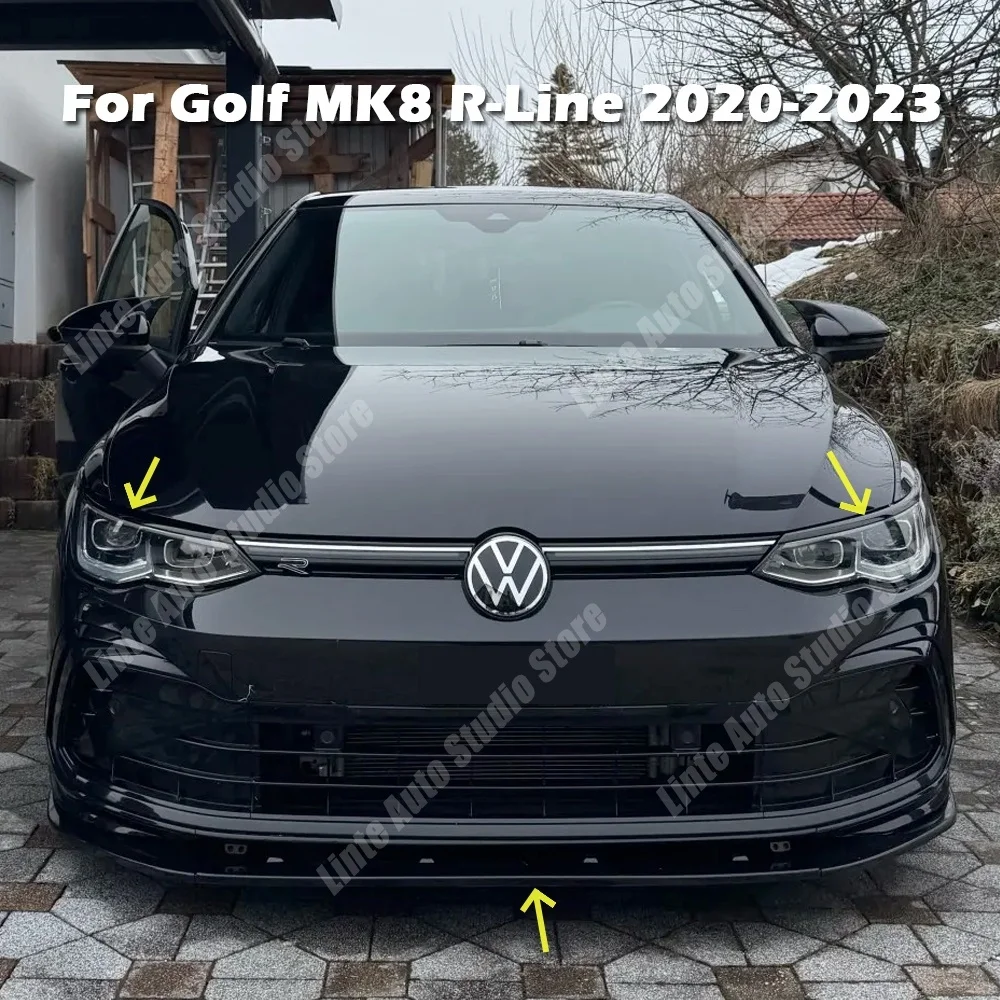 For VolksWagen Golf MK8 R-Line 2020 2021 2022 2023 Front Bumper Lip Spoiler Splitter Diffuser & Headlight Eyebrows Body Kit