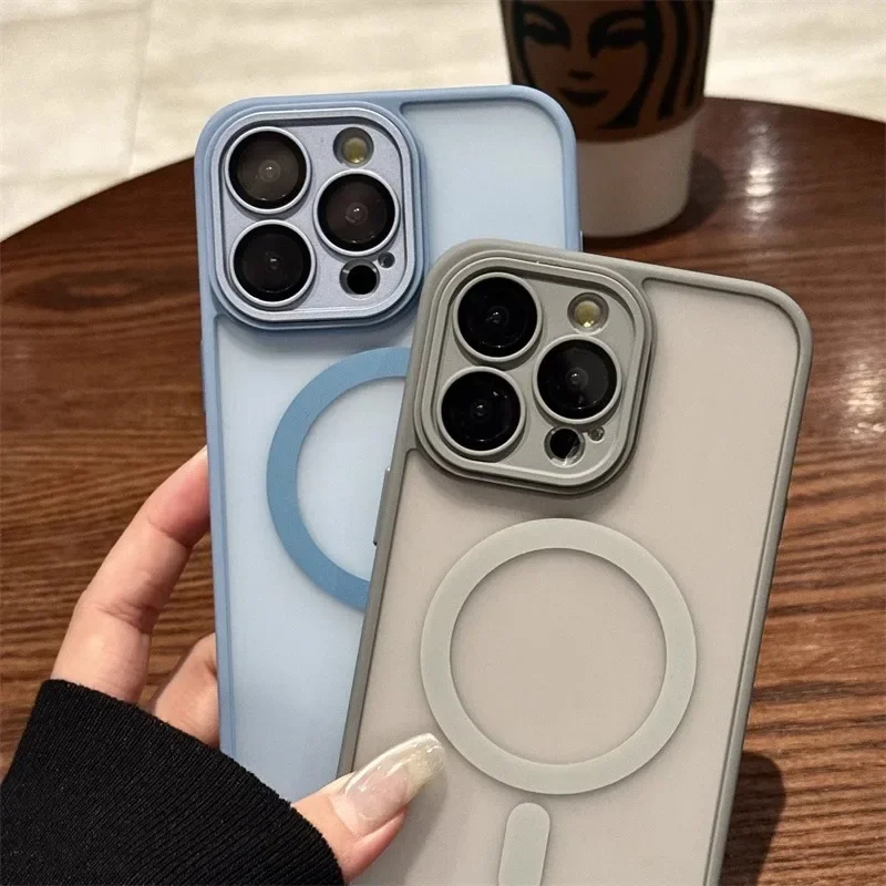 Titanium gray fine hole lens film strong magnetic phone case for iPhone 16 15 14 13 12 11 Pro Max magsafe charging hard cover