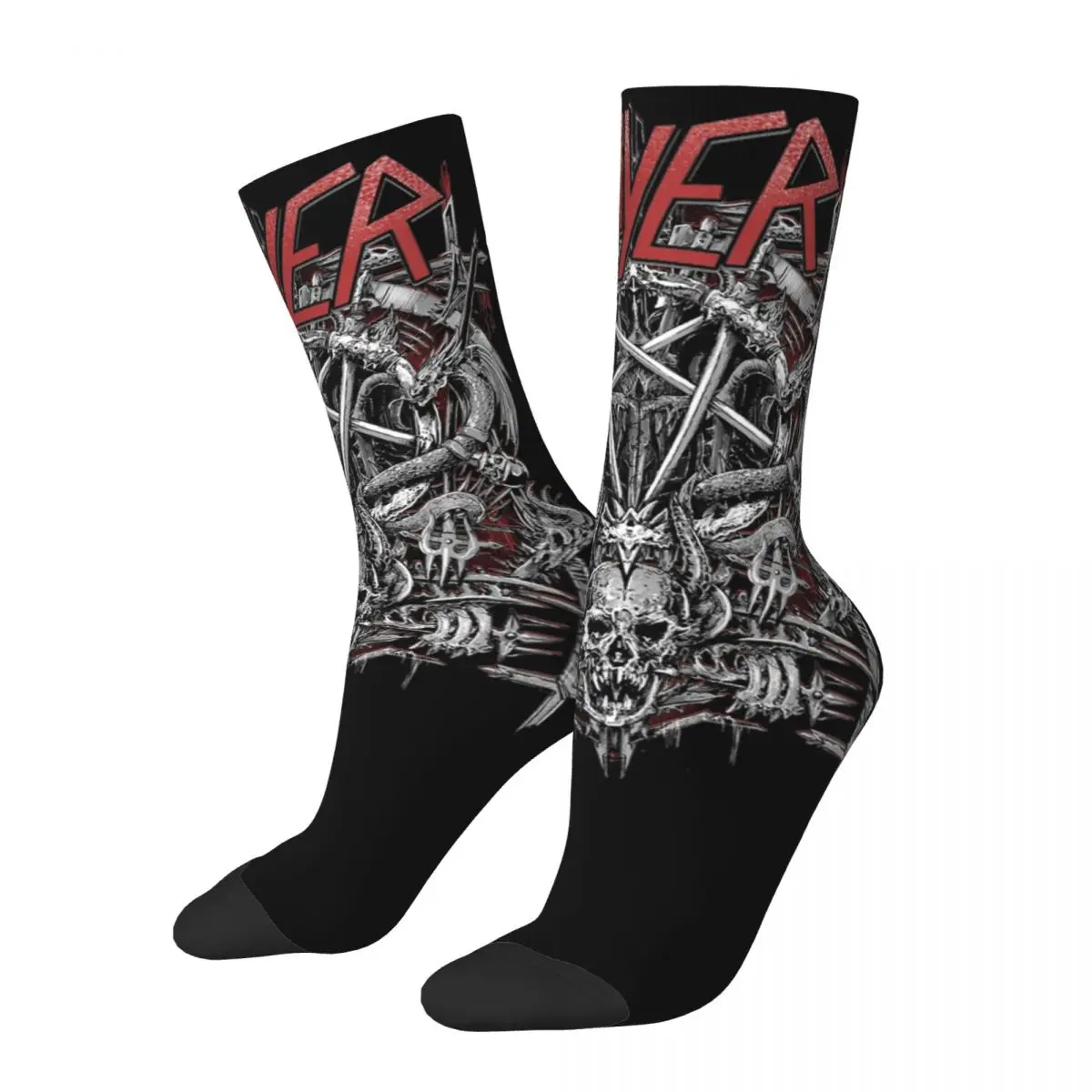 Casual 1980s Metal Band Slayer Trash Metal Sports Socks Polyester Long Socks for Unisex Non-slip