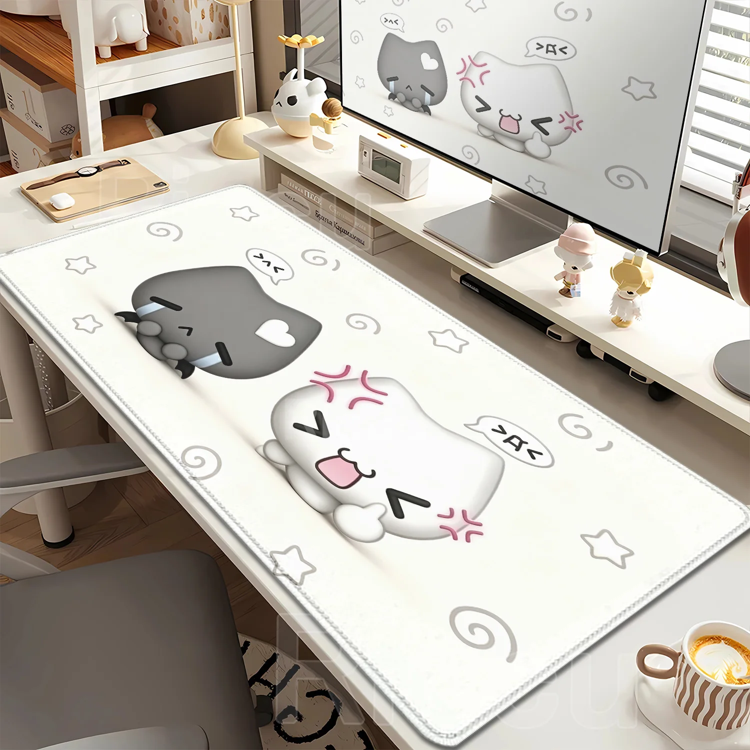 Desk Pad Protector Anime Japanese Angel Cat INS Mouse Pad Office Desk Mat Polka Dots Non-Slip Gaming Desk Pad Office Accessories